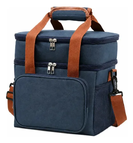 Bolsa Térmica Lancheira Marmita 13,5L 2 Compartimentos Frasqueira Dupla Camada Alça de Ombro Fitness Trabalho Azul