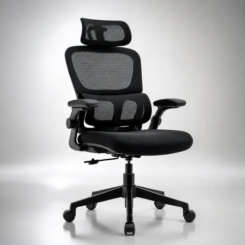 Cadeira Lombar Ergonômica Escritório Apoio Mesh Suporte Cor Preto Malha Nylon Pu